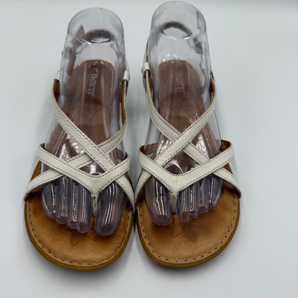 Born Shoes - Born Mai White Leather Strappy Sandals Size 8M Boho Minimalist Comfort Summer